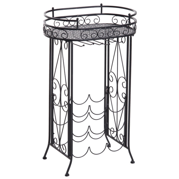 prezzo Weinregal Flaschenhalter mit Kelchhalter 28,5 x 46 x 77,5 cm aus schwarzem Schmiedeeisen