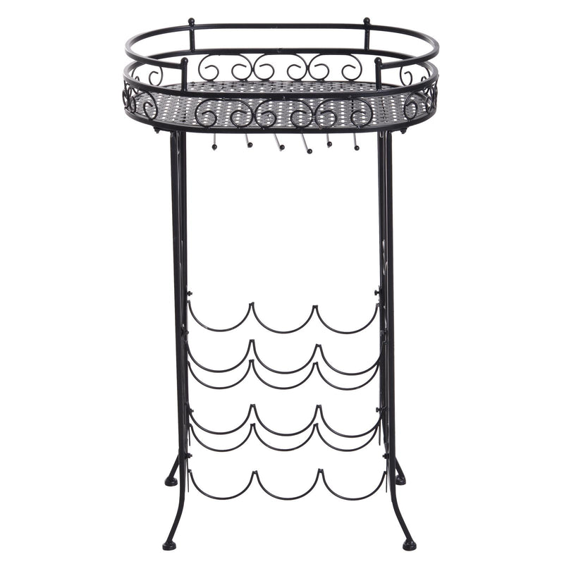 Cantinetta Portabottiglie con Portacalici 28,5x46x77,5 cm in Ferro Battuto  Nera