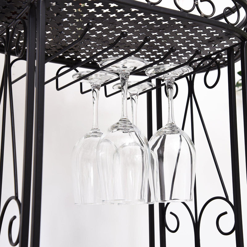 Cantinetta Portabottiglie con Portacalici 28,5x46x77,5 cm in Ferro Battuto  Nera