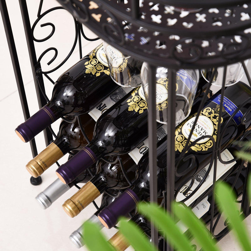 Cantinetta Portabottiglie con Portacalici 28,5x46x77,5 cm in Ferro Battuto  Nera