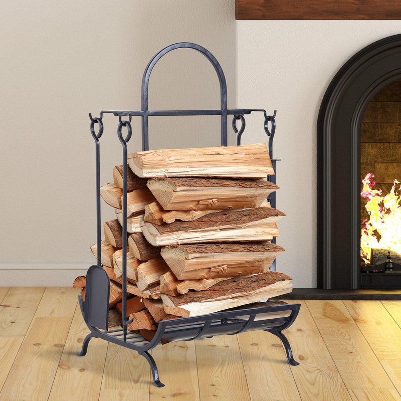 Portalegna Legnaia in Ferro 45x40x78 cm Max 100Kg con Attrezzi  Nero