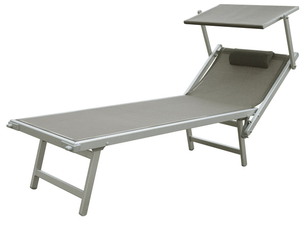 sconto Garten-Sonnenliege 185 x 61 x 39,5 cm Rahmen aus weißem Aluminium und Textilene Taubengrau