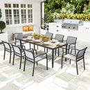 Set da Giardino con Tavolo da Pranzo Rettangolare e 8 Sedie Impilabili con Braccioli Grigio     