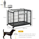 Gabbia per Cani Pieghevole 109,5x71x78 cm con Ruote in Metallo Grigio Scuro