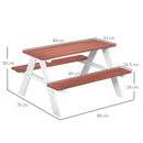 Set Tavolo da Picnic per Bambini 3-8 Anni 89x79x50 cm con Panche in Legno Marrone      