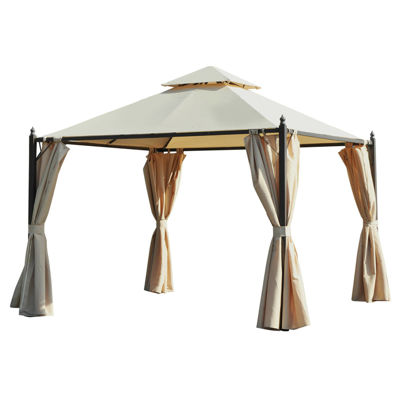 Gazebo da Giardino Impermeabile con Pannelli Laterali Beige 3x3m 