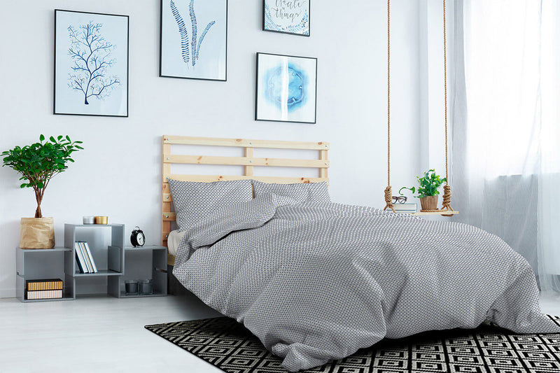 Copripiumino Matrimoniale con Federe Stampato in Puro Cotone Maiden Grigio