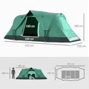 Tenda da Campeggio Idrorepellente 455x230x180 cm 6 Posti con Protezione UV e Pali in Fibra di Vetro Verde  
