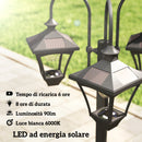 Lampione da Giardino Solare 52x52x185 cm con Altezza Regolabile IP44 Impermeabile in Acciaio Inox Nero      