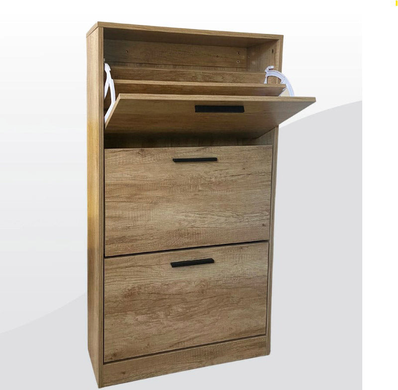 Scarpiera Salvaspazio 3 Ante a Ribalta 60x24x120h cm in Melaminico Venato a Rilievo Rovere