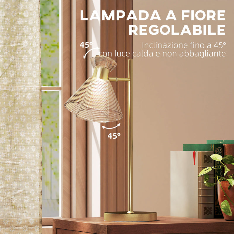 Lampada da Tavolo Moderna con Paralume in Vetro Regolabile Ambrato e Satinato Attacco E27 Oro      