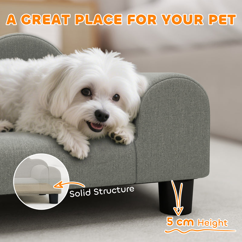 Cuccia Divano per Cani con Braccioli 66x42x28,5 cm in Tessuto French Terry Grigio  