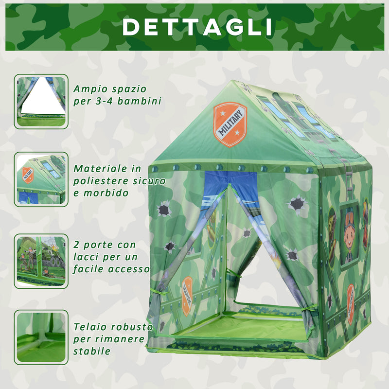 Tenda Casetta per Bambini 93x69x103 cm  Mimetica Verde