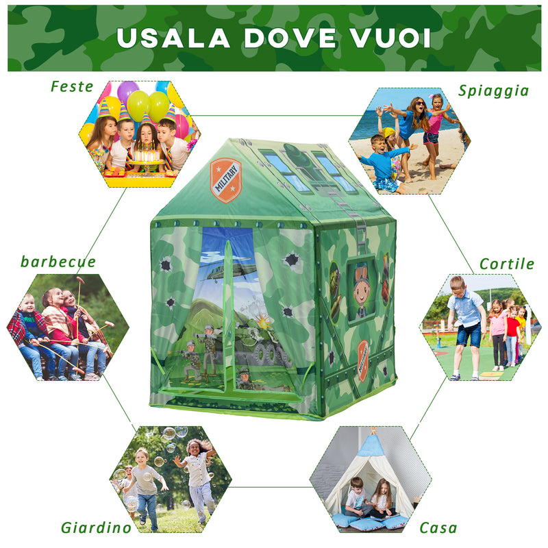 Tenda Casetta per Bambini 93x69x103 cm  Mimetica Verde