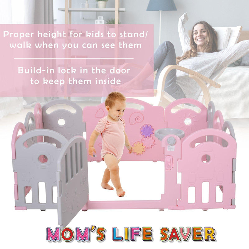 Box Recinto Attività per Bambini 162x122x63 cm  Grigio e Rosa