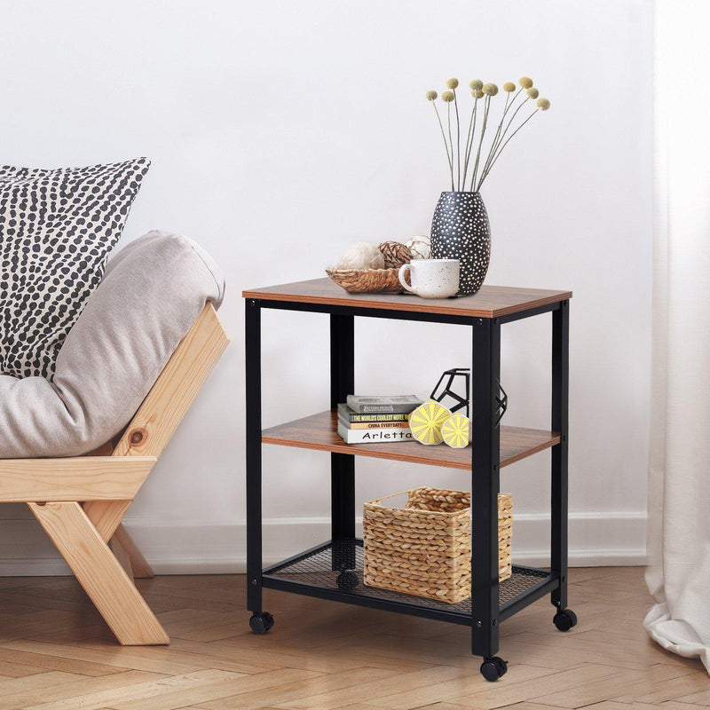 Carrello Portavivande da Cucina 3 Ripiani 60x40x76,5 cm in Metallo e Legno  Nero