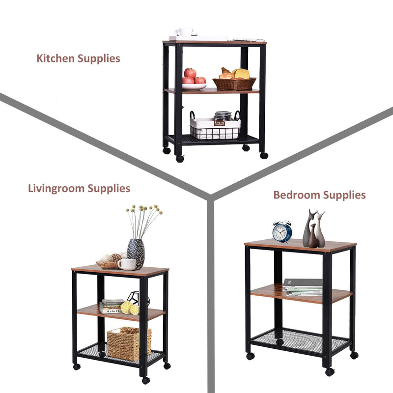 Carrello Portavivande da Cucina 3 Ripiani 60x40x76,5 cm in Metallo e Legno  Nero