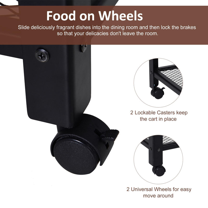 Carrello Portavivande da Cucina 3 Ripiani 60x40x76,5 cm in Metallo e Legno  Nero