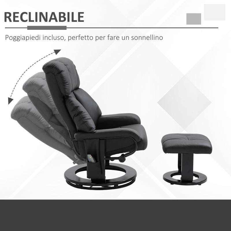 Poltrona Relax Reclinabile con Poggiapiedi in Similpelle  Nera
