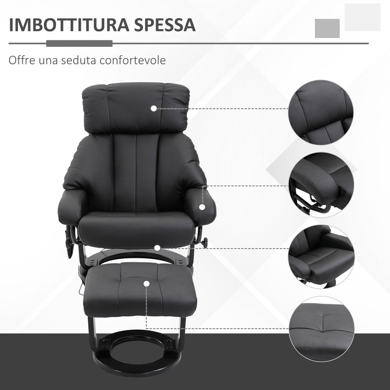 Poltrona Relax Reclinabile con Poggiapiedi in Similpelle  Nera