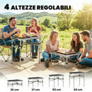 Tavolo Campeggio Pieghevole 60x40x 60 cm Picnic con Ripiano a Rete in Alluminio e MDF Nero      