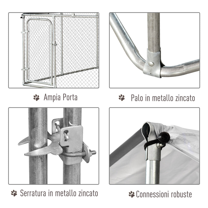 Recinto per Animali Domestici Cani Cuccioli 230x230x172 cm in Rete Zincata 