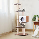 Albero Tiragraffi per Gatti con Cuccia 50x55x153 cm in Corda e Sisal  Marrone e Beige