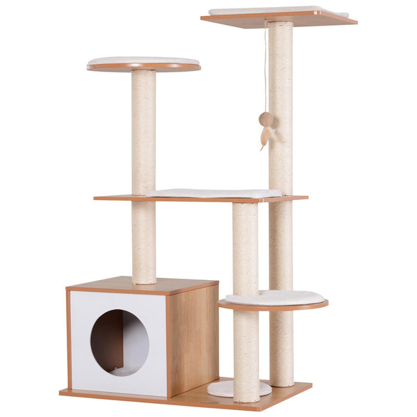 Kratzbaum für Katzen mit Zwinger 83x75x120 cm in Seil und Sisal Gelb und Weiß acquista