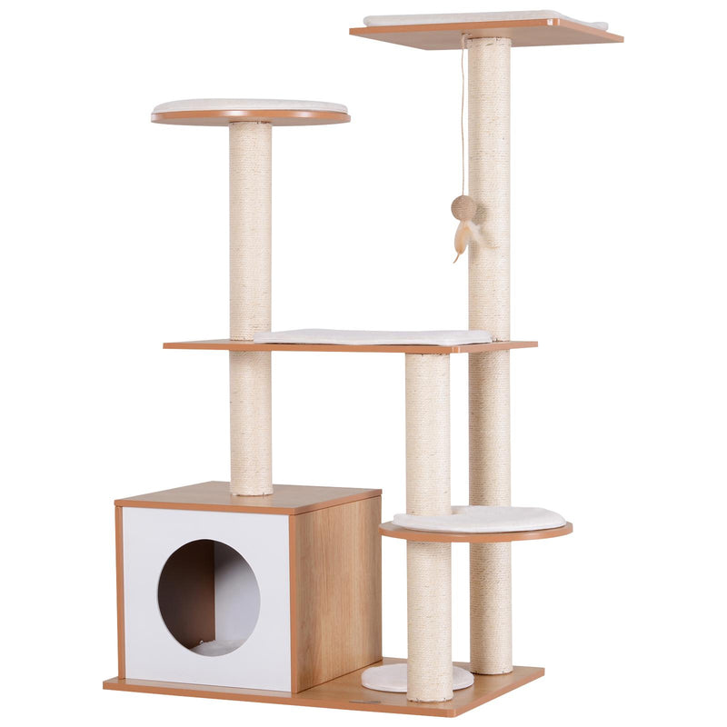 Albero Tiragraffi per Gatti con Cuccia 83x75x120 cm in Corda e Sisal  Giallo e Bianco