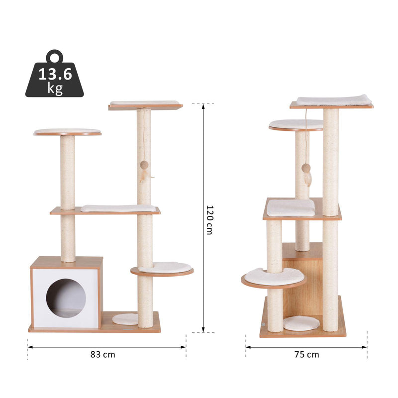Albero Tiragraffi per Gatti con Cuccia 83x75x120 cm in Corda e Sisal  Giallo e Bianco