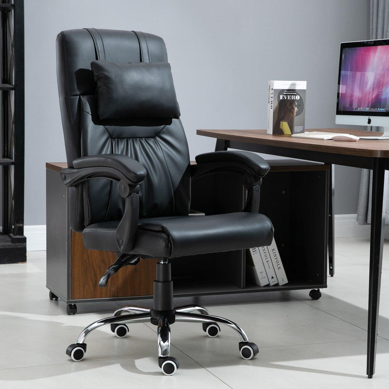 Sedia da Ufficio Presidenziale con Cuscino in Similpelle  Nera