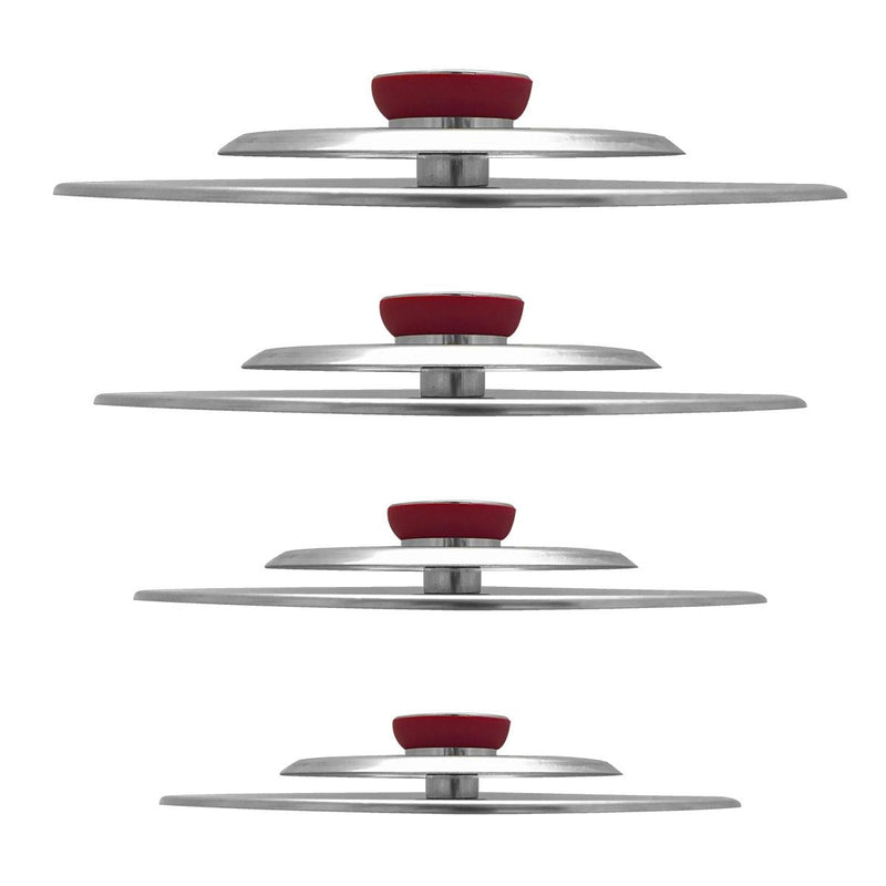 Kit 4 Coperchi Magici Antiodore Ventur Magic Ø25, Ø27, Ø31, Ø35 cm Cooker in Acciaio Inox Pomello Rosso