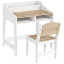 Set Scrivania 60x48x68 cm e Sedia per Bambini 3-8 Anni con 3 Scomparti Aperti e Bordi Arrotondati in MDF Color Legno      