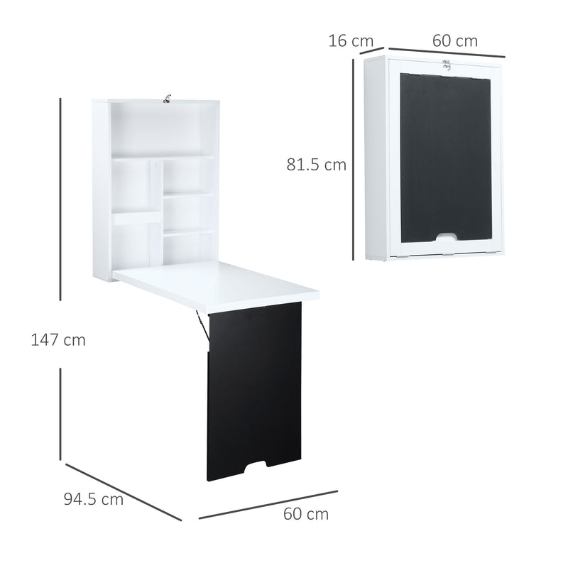 Tavolo Scrivania Pieghevole a Muro 60x88,5x146,5 cm  Bianco e Nero