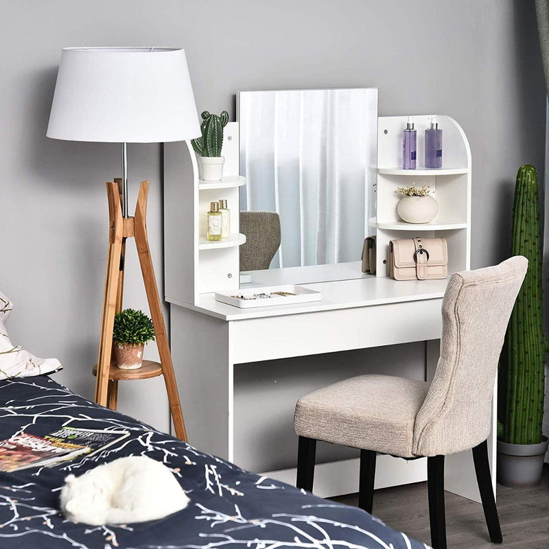 Consolle Trucco con Specchio 108x40x142 cm in Legno  Bianca