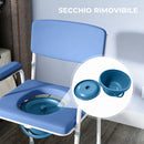 Sedia Comoda 5 in 1 per Anziani e Disabili per WC e Doccia 61x54x86-102A cm e Secchio Rimovibile in Acciaio e Plastica Celeste      
