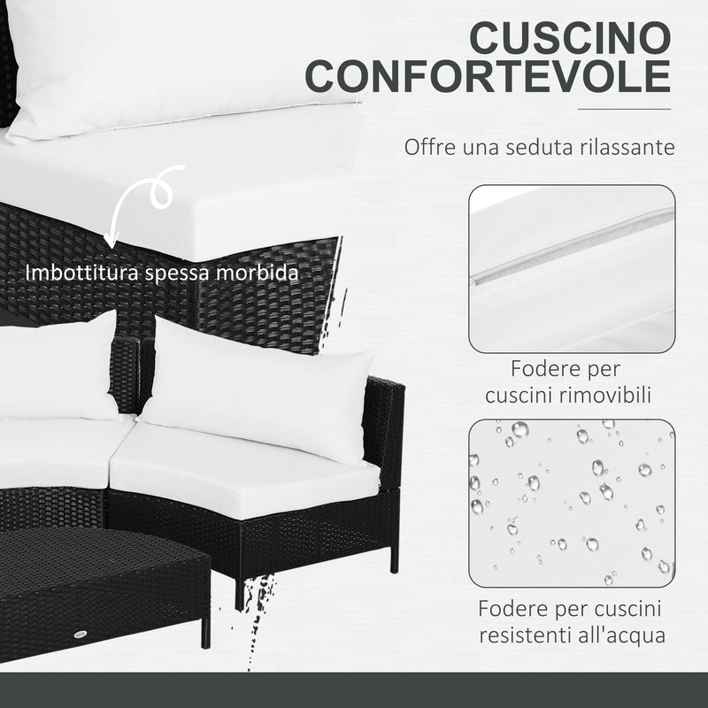 Set Salotto da Giardino Divano in Rattan Sintetico e Tavolino  Nero