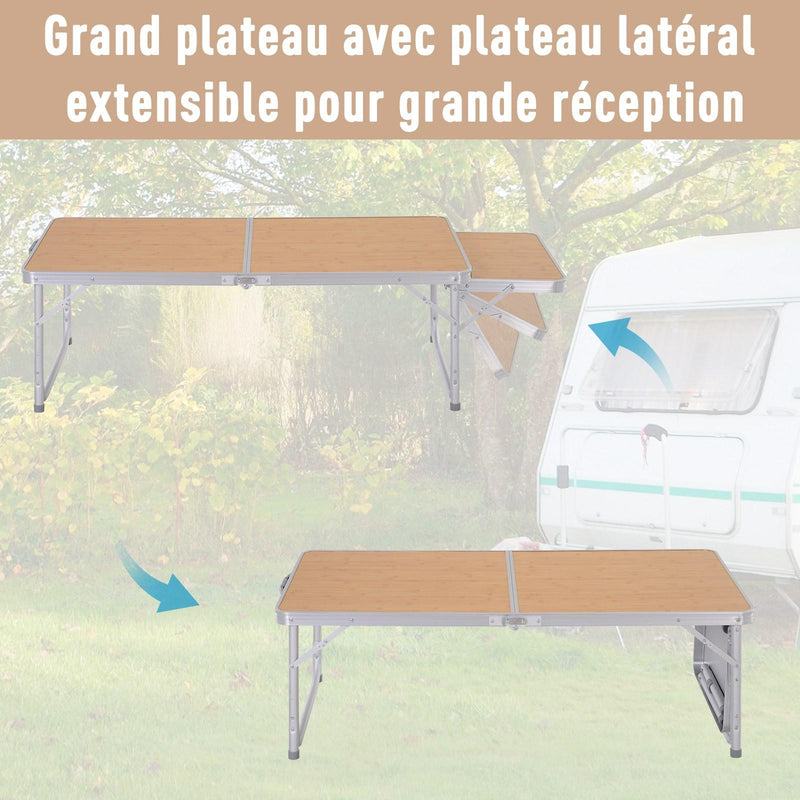 Tavolo da Campeggio Picnic Pieghevole Regolabile in Alluminio 120x60x40/70 cm 