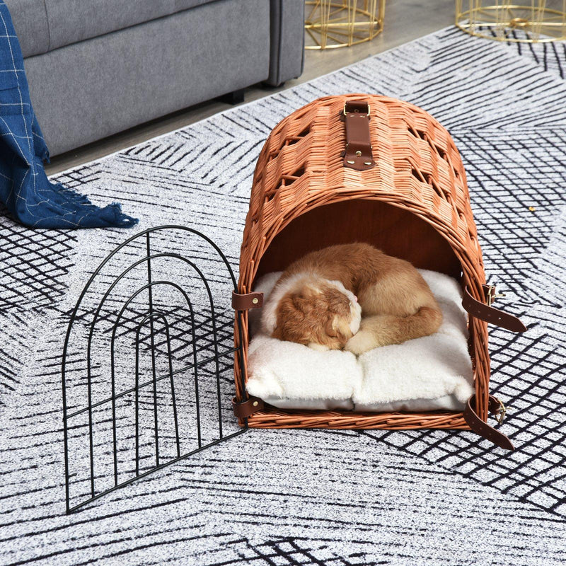 Trasportino in Vimini per Gatti con Cuscino Stile Vintage Marrone Varie Misure