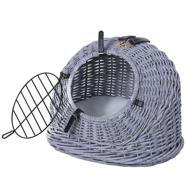 sconto Korbkorb für Katzen 42x35x37 cm mit grauem Kissen