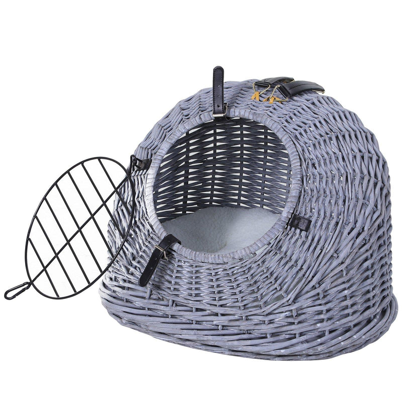 Trasportino in Vimini per Gatti 42x35x37 cm con Cuscino  Grigio