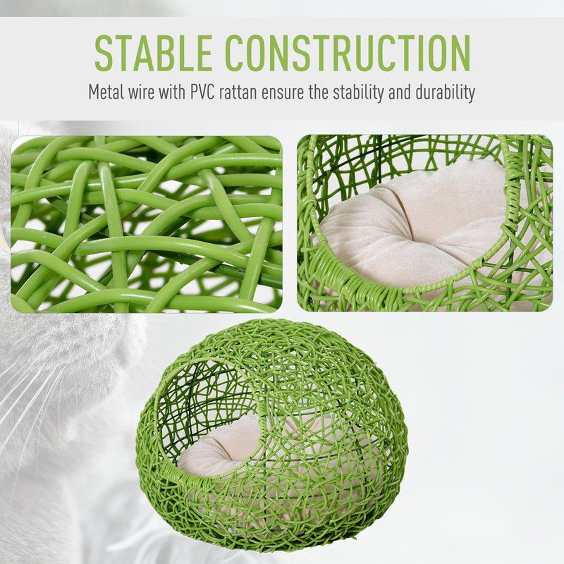 Cuccia in PVC Effetto Rattan per Gatti Ø56x40 cm con Cuscino  Verde
