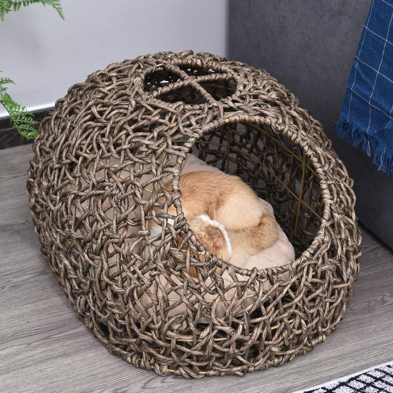 Cuccia in PVC Effetto Rattanper Gatti 66x48x39 cm con Cuscino  Corda