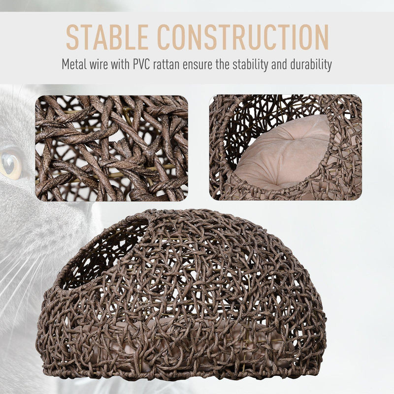 Cuccia in PVC Effetto Rattanper Gatti 66x48x39 cm con Cuscino  Corda