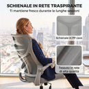 Sedia Ufficio Ergonomica Girevole 64x69,5x110-120 cm con Braccioli Ribaltabili Funzione Dondolo e Altezza Regolabile in Rete Grigio      