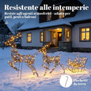 Decorazione Natalizia da Esterno 3 Pezzi Renne e Slitta 78x22x105 cm con 240 LED 8 Illuminazioni Timer e IP44 in Metallo e Rattan PP      