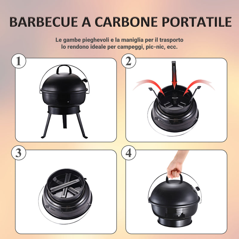 Barbecue a Carbone Carbonella Portatile da Tavolo Ø36,5x54 cm  Tiny