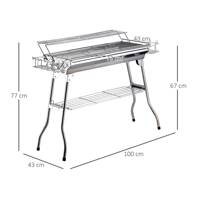 Barbecue a Carbone Carbonella Portatile in Acciaio 100x43x68 cm  Rack