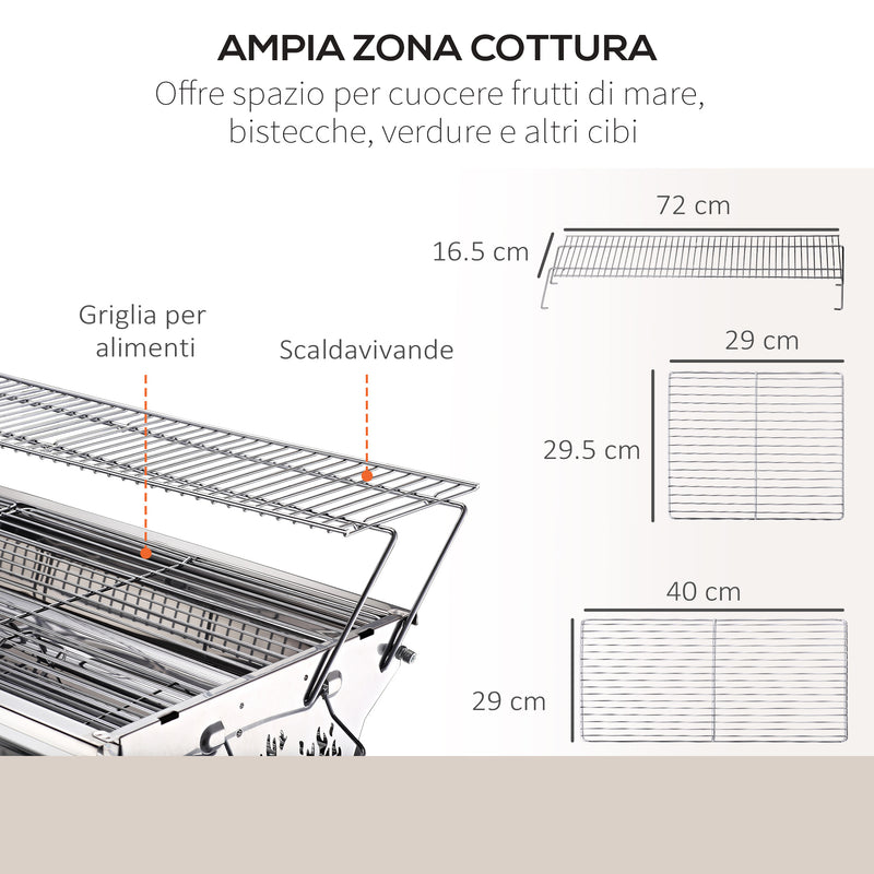 Barbecue a Carbone Carbonella Portatile in Acciaio 100x43x68 cm  Rack