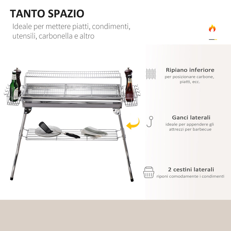 Barbecue a Carbone Carbonella Portatile in Acciaio 100x43x68 cm  Rack